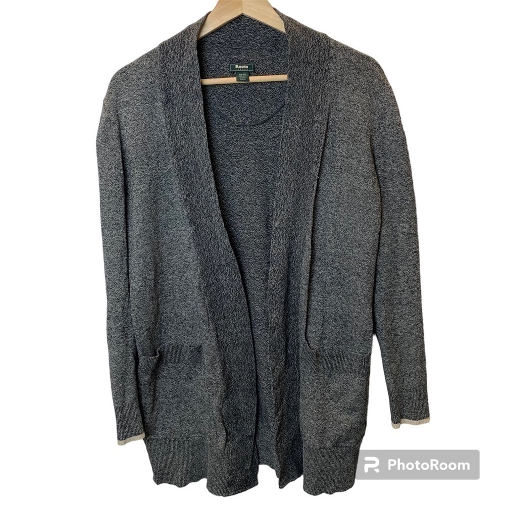 Roots Open Cardigan Charcoal Grey Cabin  Cottagecore Cotton Blend Women’s sz XS